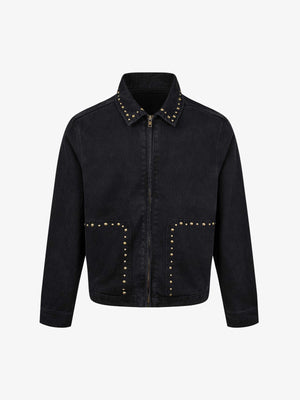 Distressed Studded Boxy Fit Denim Jacket