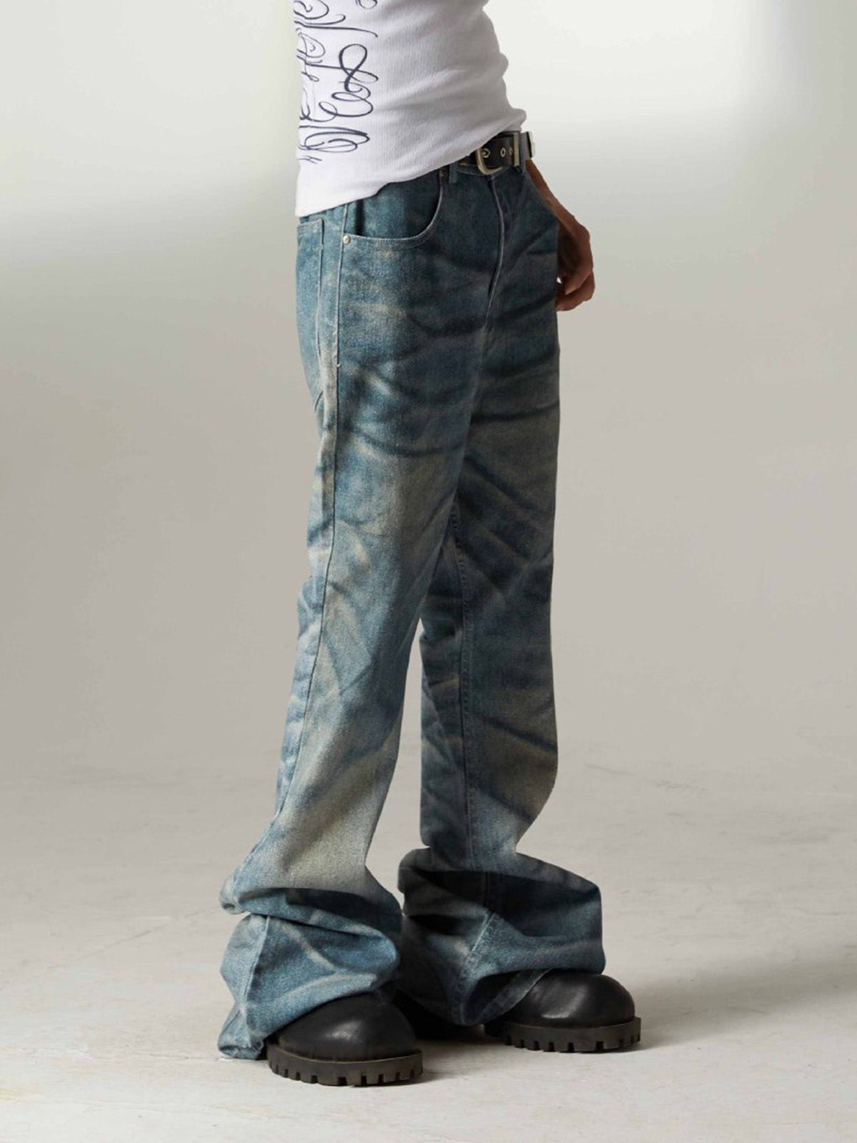 High Street RO Heavy Washed Flared Jeans 