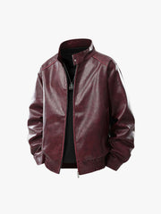 Retro Leather Stand-Collar Elastic Hem Jacket 