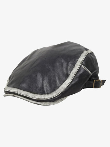 Contrast Stitch Faux Leather Flat Cap 