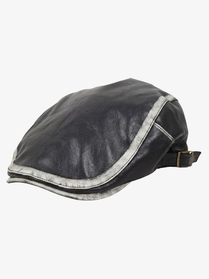Contrast Stitch Faux Leather Flat Cap 