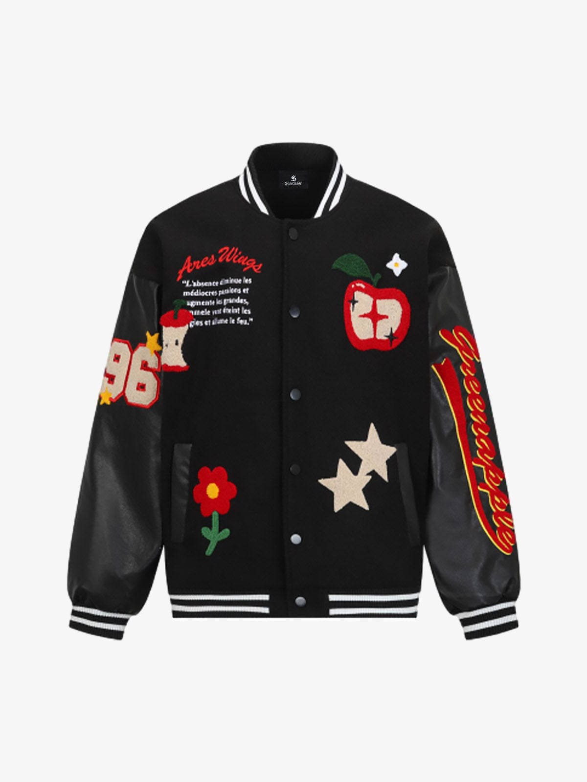 Apple Flocking Embroidered Baseball Jacket 