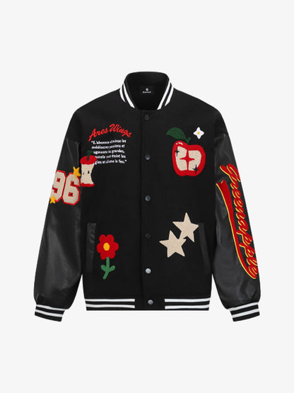 Apple Flocking Embroidered Baseball Jacket 