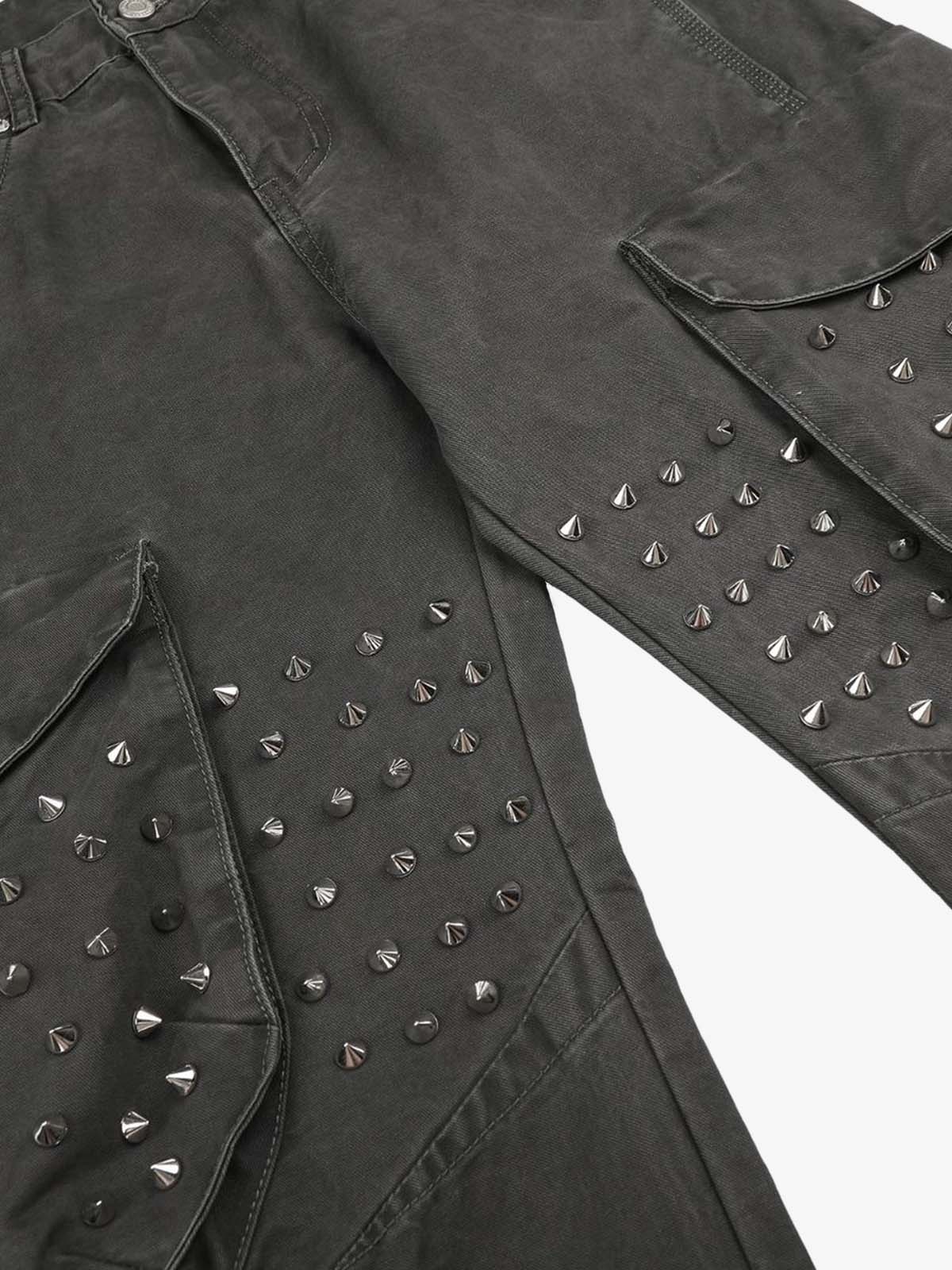 Studded Multi-Pocket Wide-Leg Cargo Pants