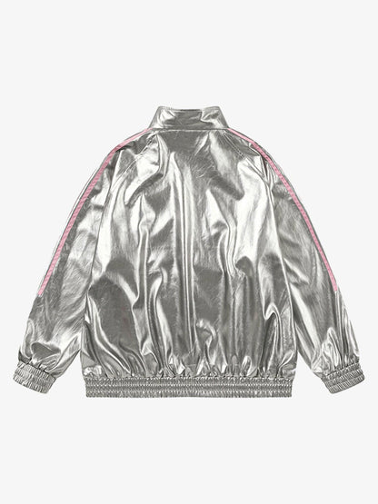 Number 11 Reflective Metallic Leather Track Jacket 