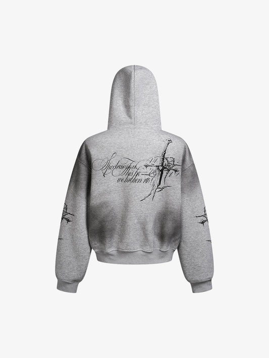 Street Wasteland Washed Cross Print Hooded Sweatshirt 