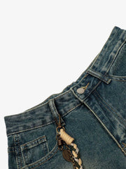 Vintage Inkjet Dirty Dye Washed Scimitar Distressed Jeans 