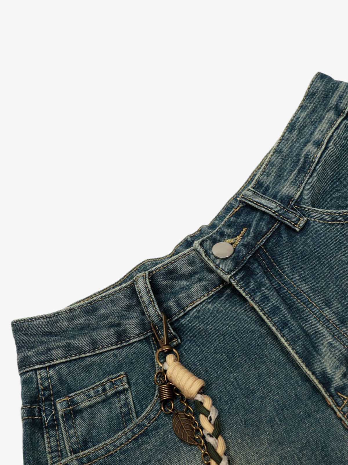 Vintage Inkjet Dirty Dye Washed Scimitar Distressed Jeans 