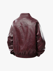 Retro Leather Stand-Collar Elastic Hem Jacket 