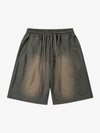 Industrial Grunge Style Acid Wash Studded Shorts