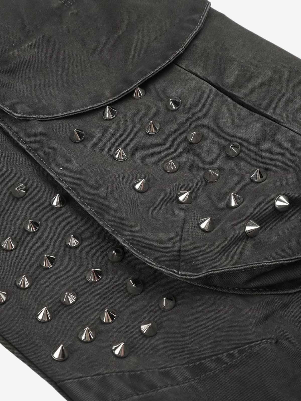 Studded Multi-Pocket Wide-Leg Cargo Pants