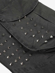 Studded Multi-Pocket Wide-Leg Cargo Pants