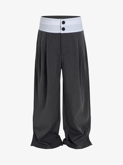 High-Waisted Contrast-Color Patchwork Niche Pants 