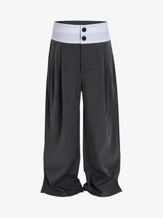 High-Waisted Contrast-Color Patchwork Niche Pants 