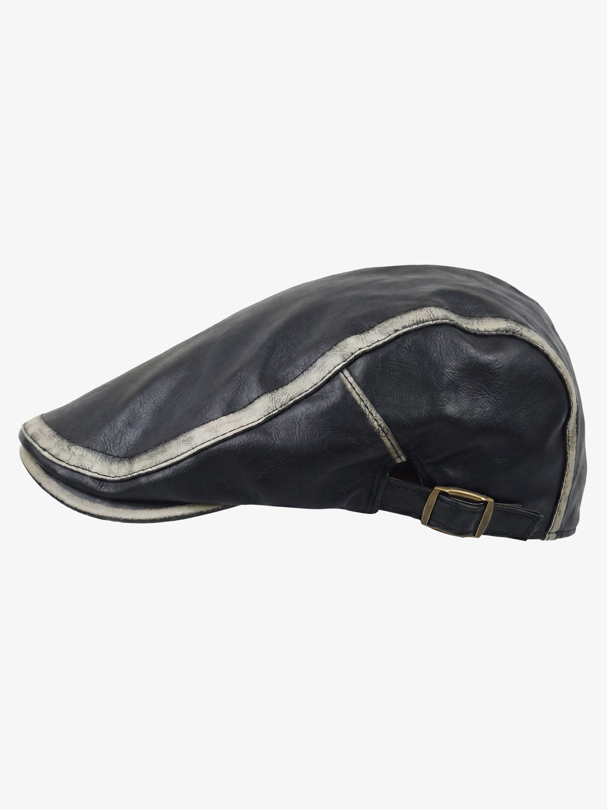 Contrast Stitch Faux Leather Flat Cap 