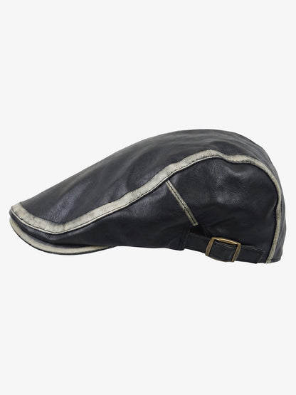 Contrast Stitch Faux Leather Flat Cap 
