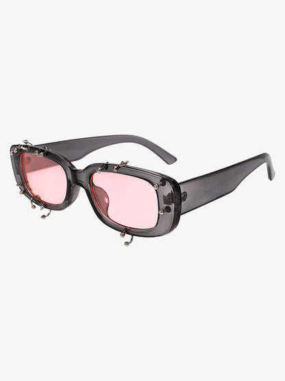 Stylish White Square Sunglasses with Studs for Summer Fashion 