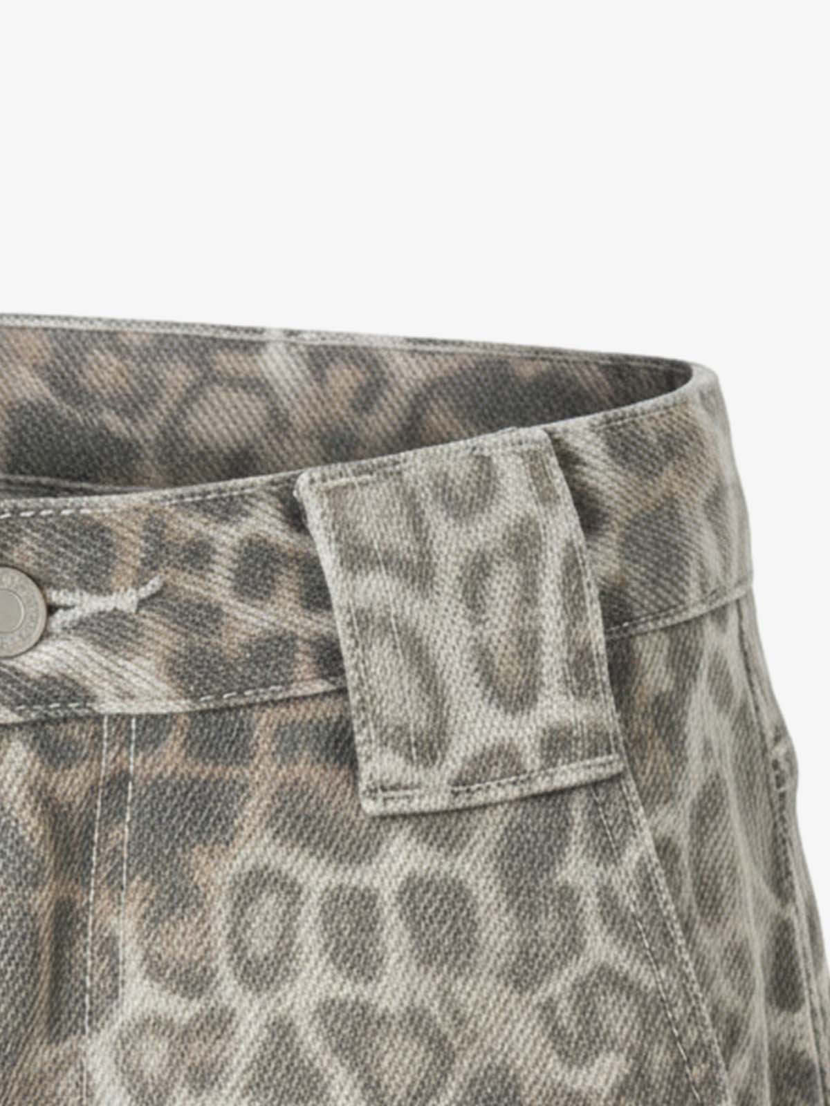 Street Leopard Camouflage Pleated Barrel Jeans 