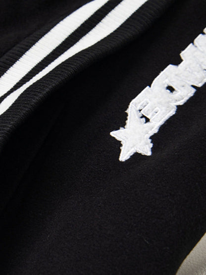 Retro Stripe With Contrast Stitching Baseball Jacket 