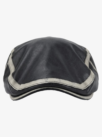 Contrast Stitch Faux Leather Flat Cap 