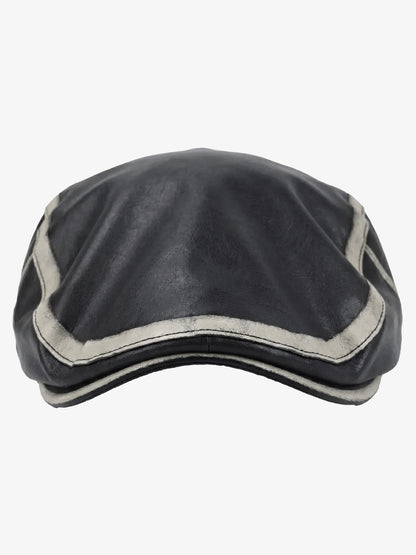 Contrast Stitch Faux Leather Flat Cap 