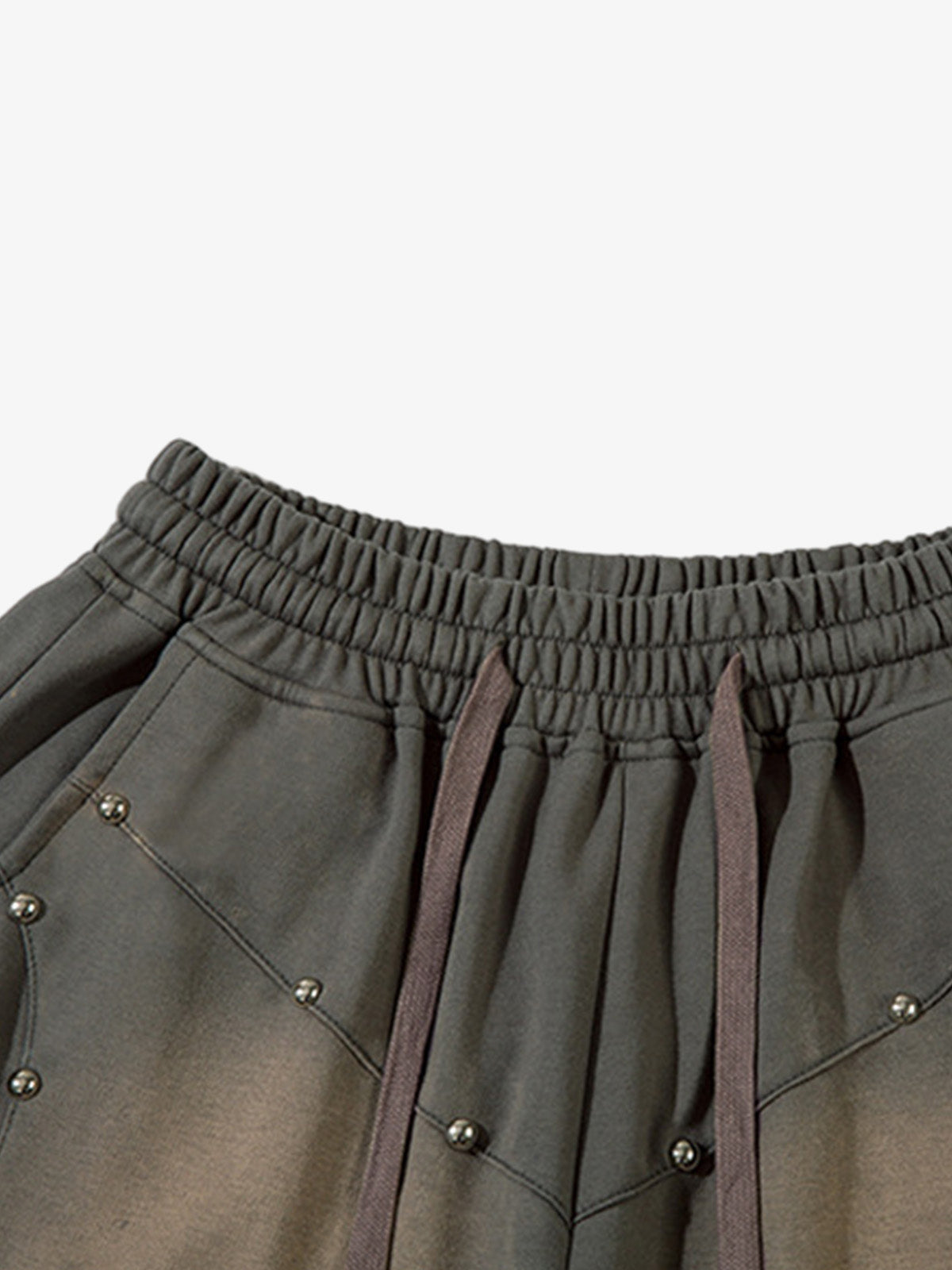 Industrial Grunge Style Acid Wash Studded Shorts