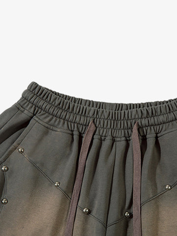 Industrial Grunge Style Acid Wash Studded Shorts