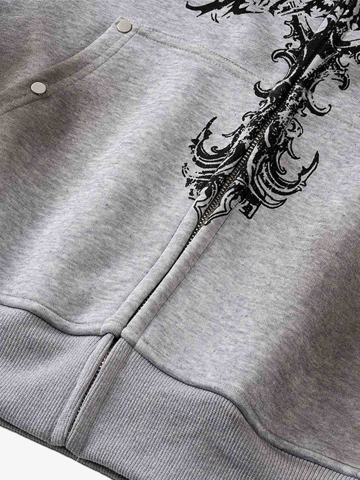 Street Wasteland Washed Cross Print Hooded Sweatshirt 