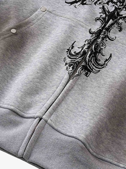 Street Wasteland Washed Cross Print Hooded Sweatshirt 
