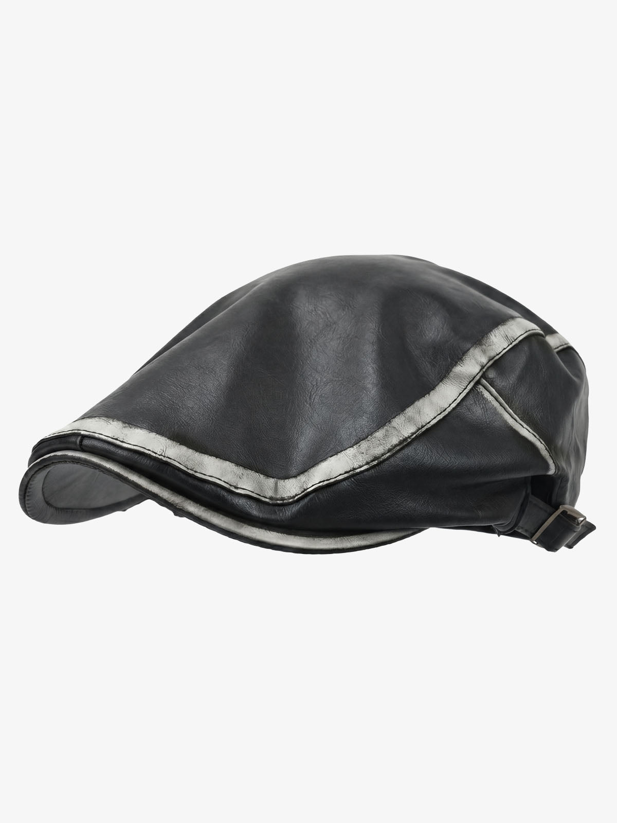 Contrast Stitch Faux Leather Flat Cap 