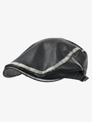 Contrast Stitch Faux Leather Flat Cap 
