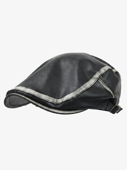 Contrast Stitch Faux Leather Flat Cap 
