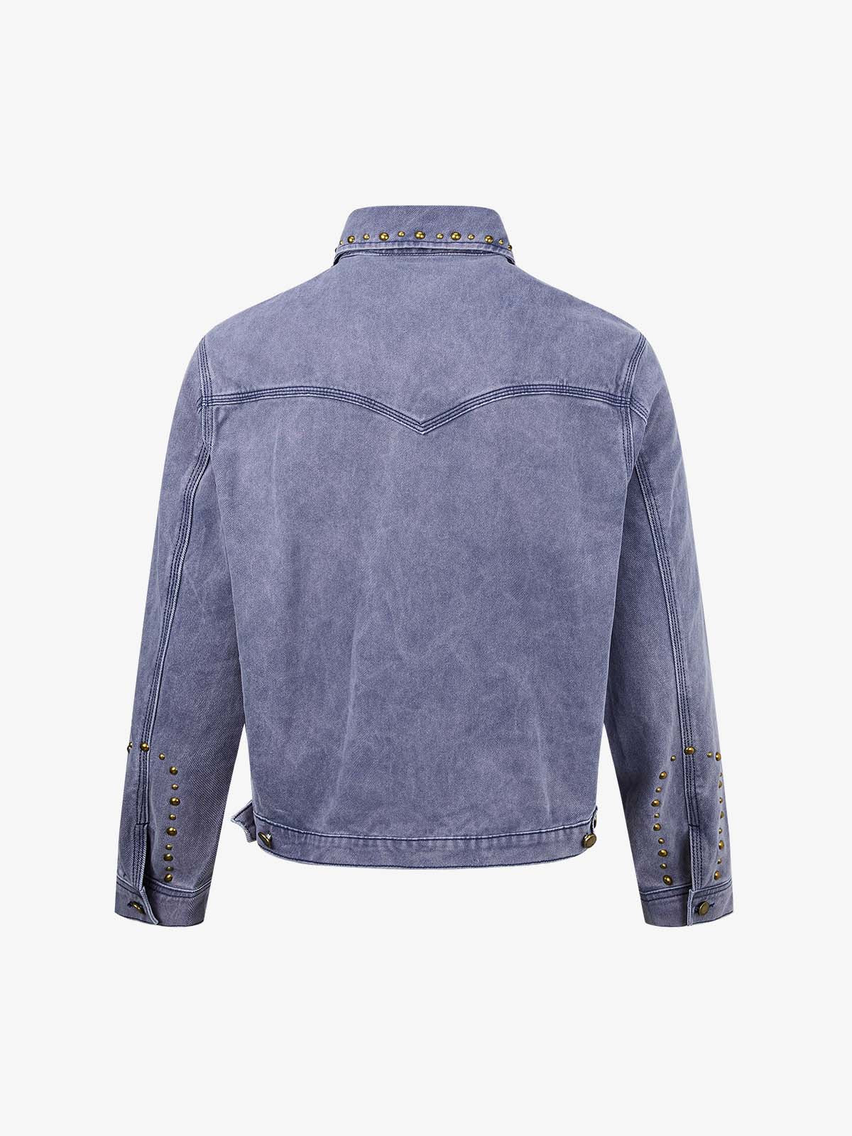 Distressed Studded Boxy Fit Denim Jacket