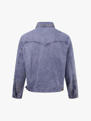 Distressed Studded Boxy Fit Denim Jacket