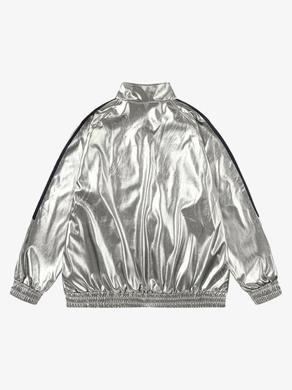 Number 11 Reflective Metallic Leather Track Jacket 