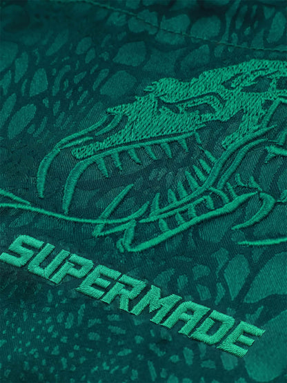 Emerald Crocodile Satin Cuban Shirt 