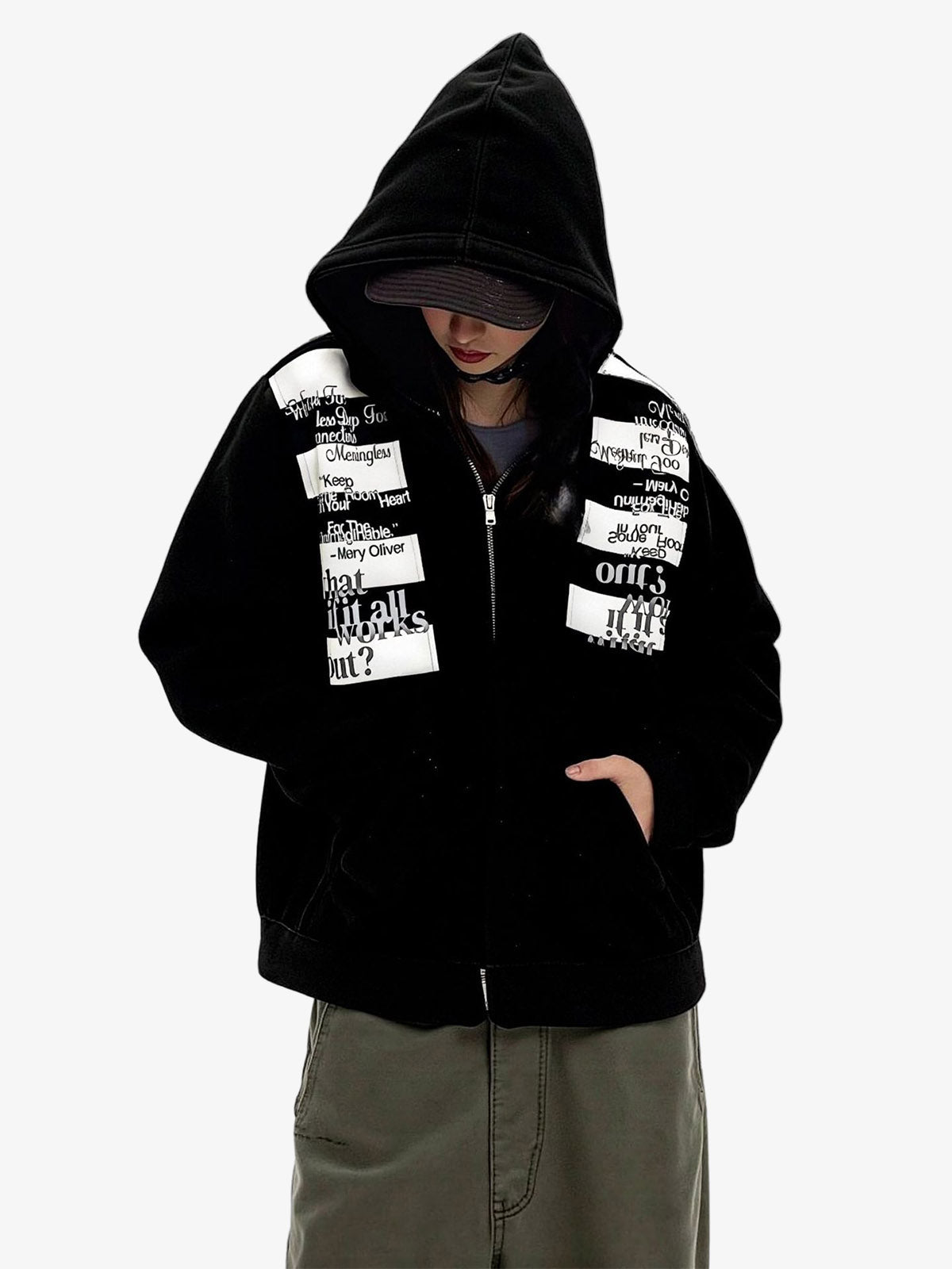 Retro Fake Two-Piece Zipper Hooded Sweatshirt 