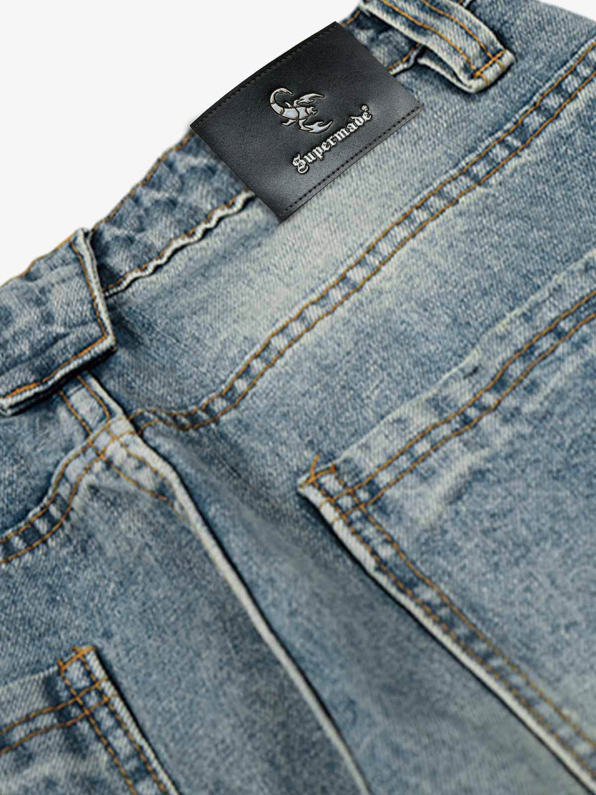 Washed Metal Hook Front Design Barrel Jeans