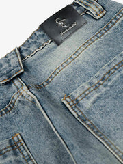 Washed Metal Hook Front Design Barrel Jeans