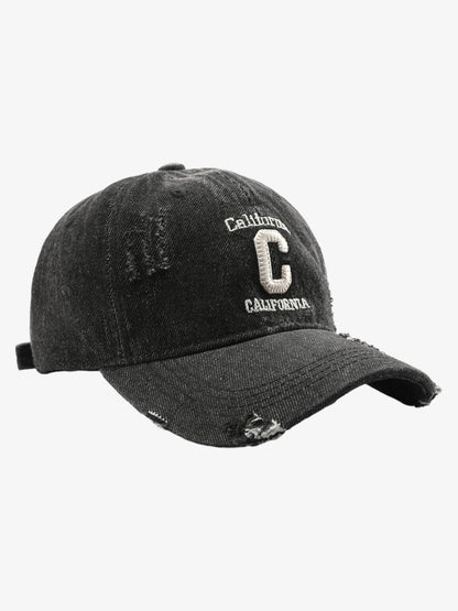 Distressed Denim Baseball Cap with Embroidered Lettering - Perfect for Casual and Sporty Looks 