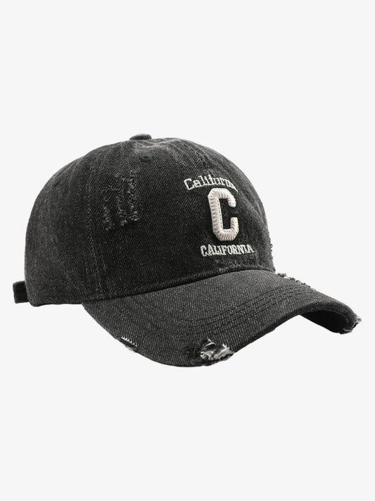 Distressed Denim Baseball Cap with Embroidered Lettering - Perfect for Casual and Sporty Looks 