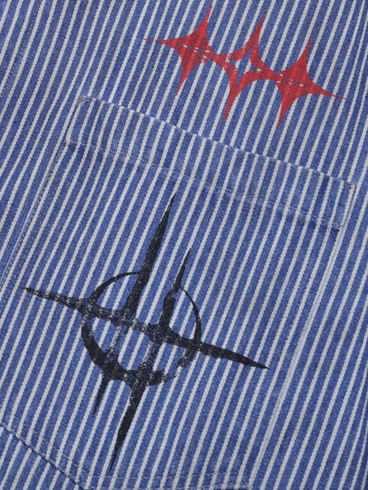 Streetwear Red Star Striped Long Sleeve Shirt 