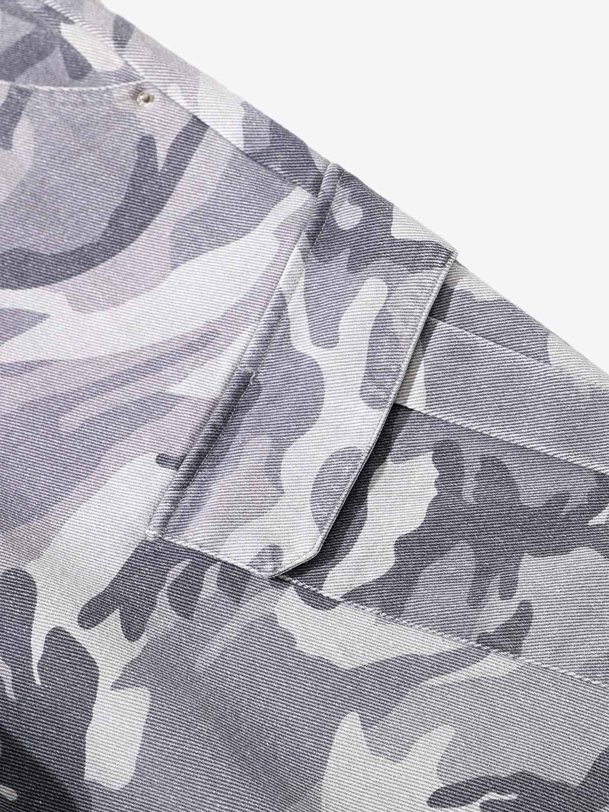 Snow Camouflage Machete Wide-Leg Cargo Barrel Pants - 2548 