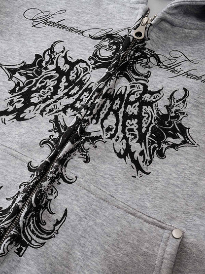 Street Wasteland Washed Cross Print Hooded Sweatshirt 