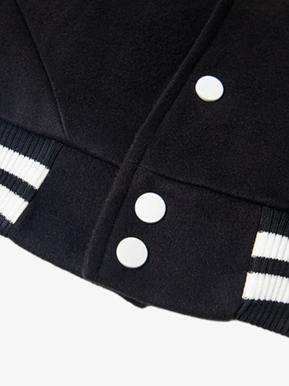 Retro Stripe With Contrast Stitching Baseball Jacket 