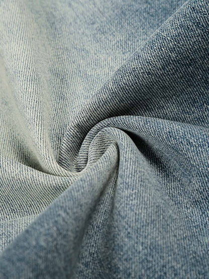 Washed Metal Hook Front Design Barrel Jeans