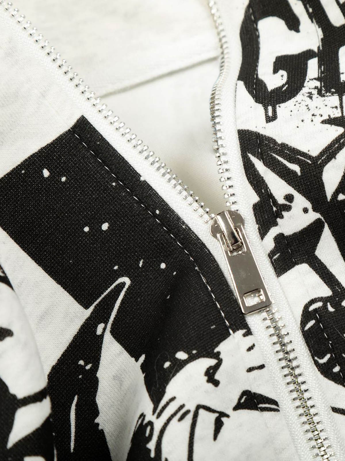 Retro Fur Collar Cartoon Pattern Zipper Hooded Sweatshirt 