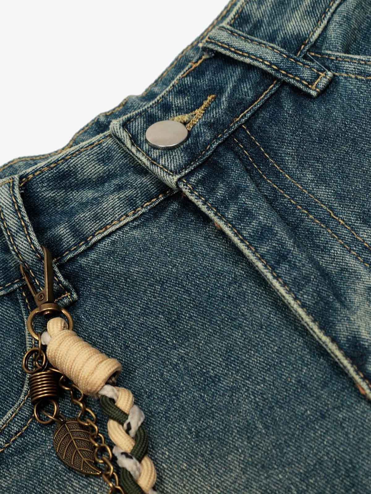 Vintage Inkjet Dirty Dye Washed Scimitar Distressed Jeans 
