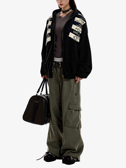 Retro Fake Two-Piece Zipper Hooded Sweatshirt 