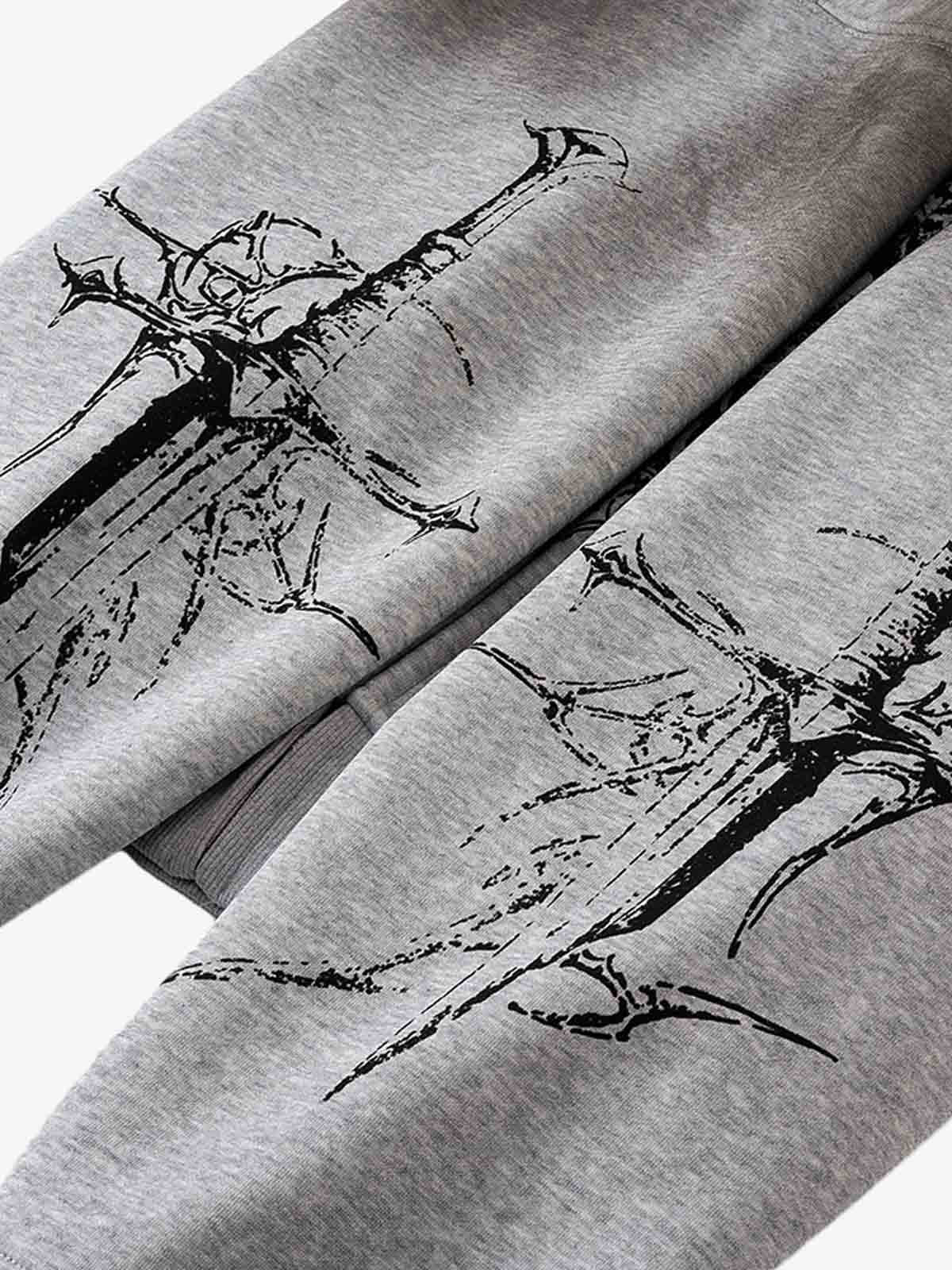 Street Wasteland Washed Cross Print Hooded Sweatshirt 